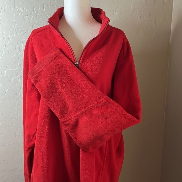LANDS’ End red half zip long sleeve high neck shacket warm top Polartec large - Picture 4 of 12